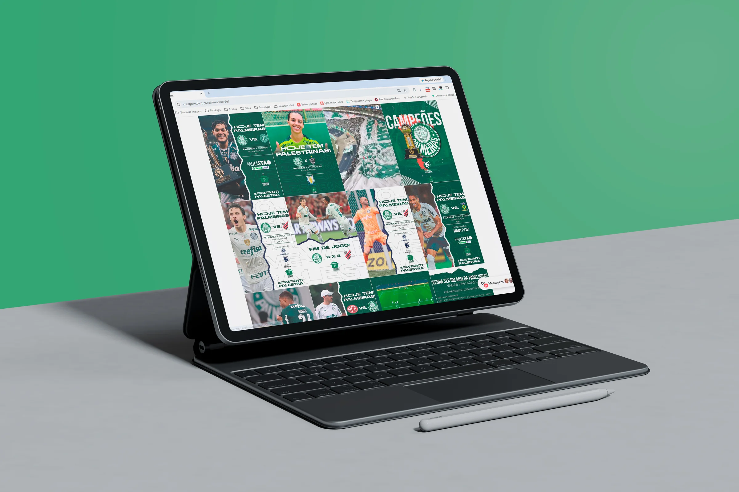 Grade de posts do perfil Panelinha Alviverde exibida em mockup de notebook
